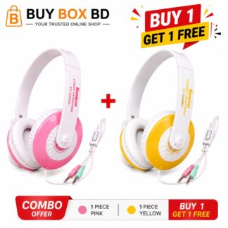 Koniycoi KT-5300MV Combo Offer Wired Stereo Headphones with Mic (Pink + Yellow) | 3.5mm Over-Ear Headset | Volume Control | For Mobile, PC, Laptop & Online Class | Buy 1 Get 1 ( Bu