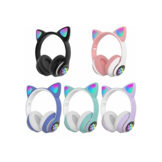 STN28 LED Cat Ear Headset Noise Cancelling Headphones Bluetooth 5.0 Colorful Kids Headset Support TF Card 3.5mm Plug with Mic