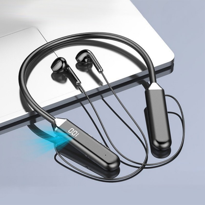 badgeWireless Bluetooth5.2 Earphone Sport Handfree Call Headset with Mic Neck Hanging Bluetooth Earbuds Noise Cancelling Headphones