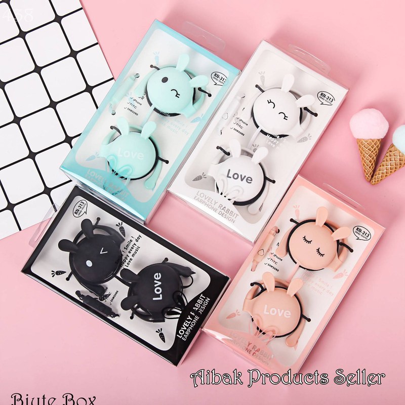 Cute Cartoon Rabbit Wired Earphone With Microphone For Girls - Headphone Best gift QR:20250804021525