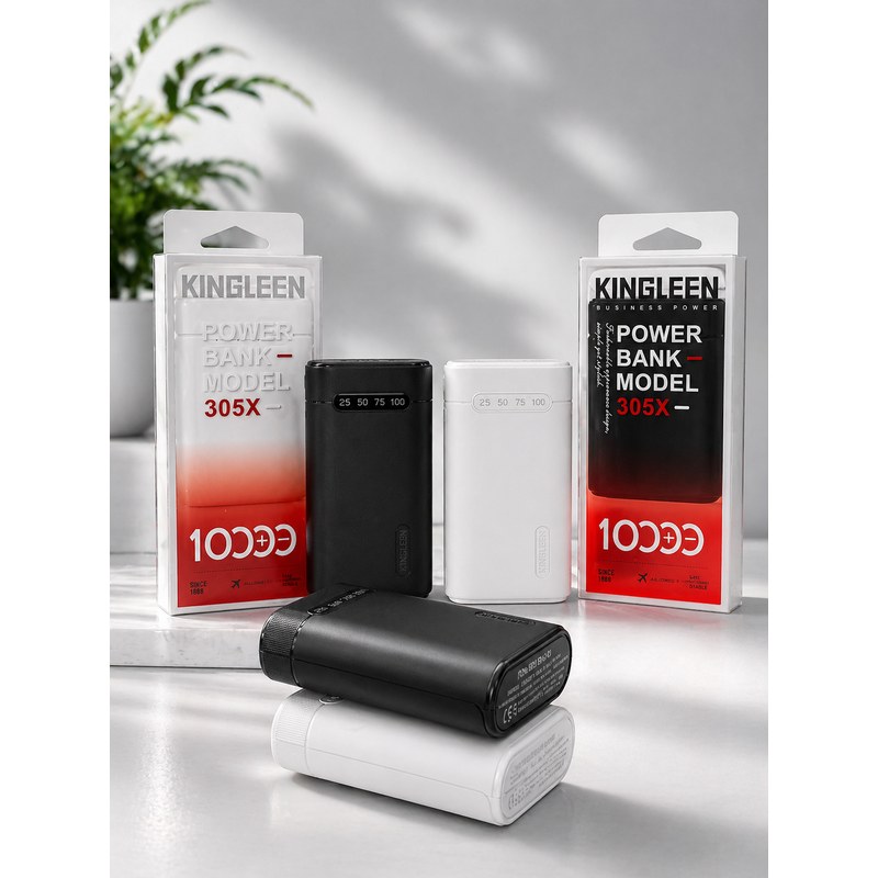 KINGLEEN Smart Power 10000mAh USB Power Bank Portable Charger - White