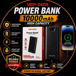 VEN-DENS 10000mAh Power Bank VD-PB041 Fast Charging Portable Charger | Dual USB Output | LED Indicator | Smart Protection | Slim & Lightweight Powerbank for Android, iPhone & All D