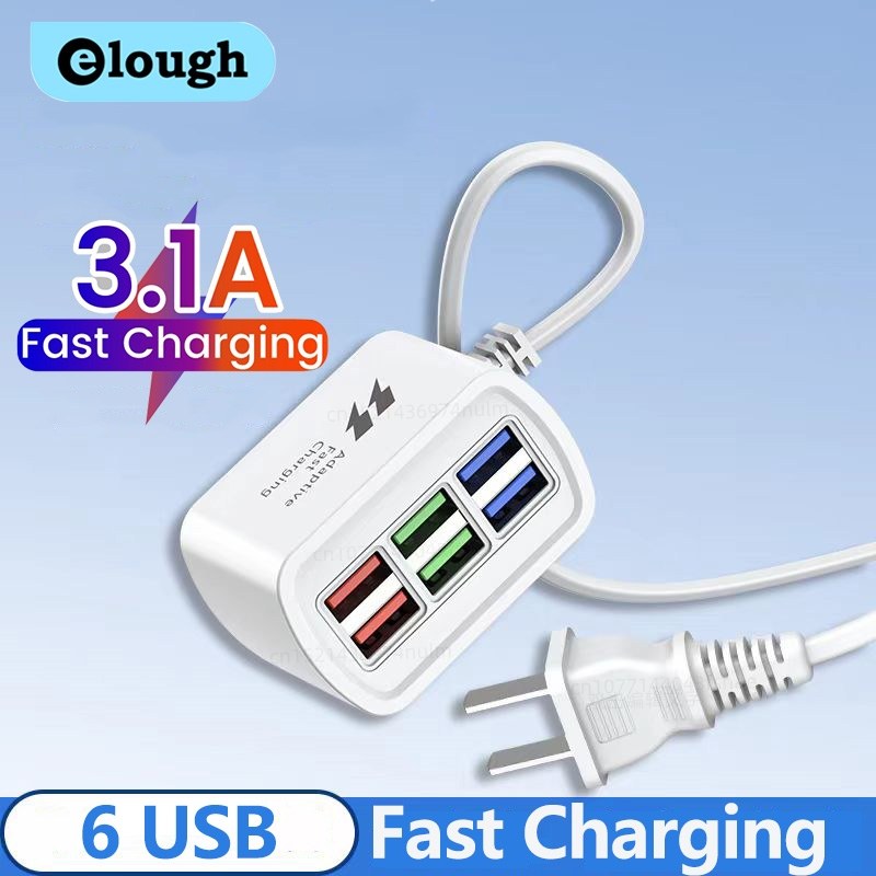 6 USB Charger Power Strip Universal Fast Charging EU/US Plug Phone Charger Adapter Electric Socket Extension Cable Table Socket