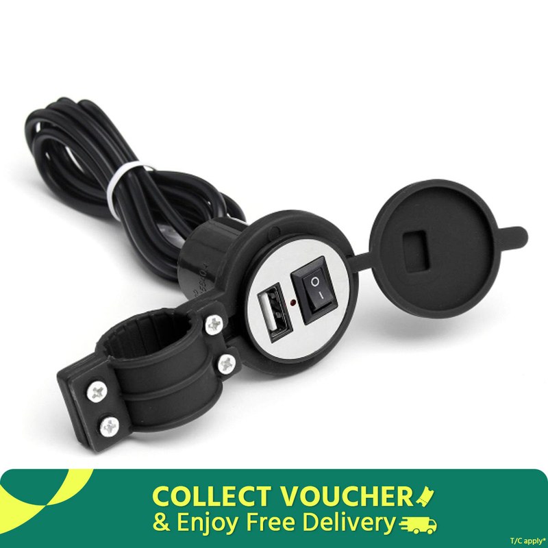Motorcycle 12V Phone Usb Charger with Switch. Black