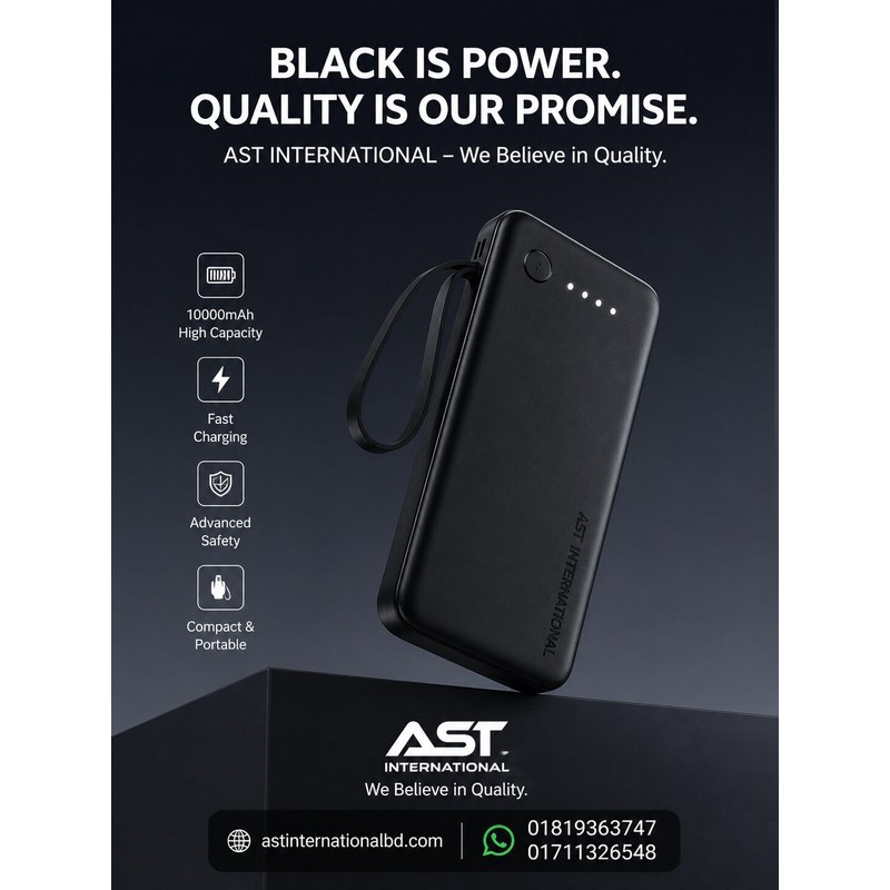 Ven-Dens VD-PB058 10000mAh Power Bank | Built-in Cable | Fast Charging | Multi Device Support | Portable Charger – AST International