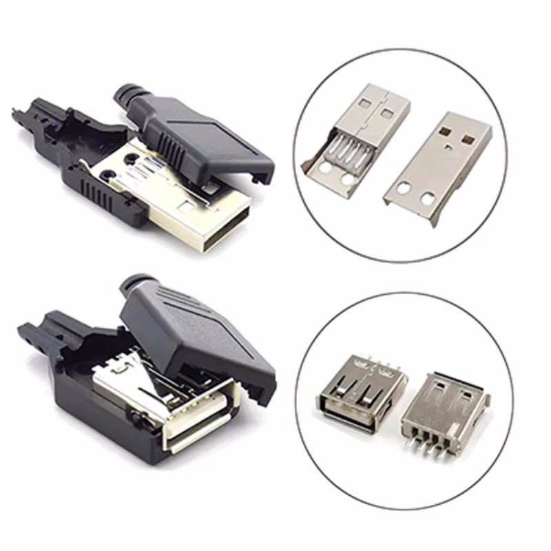 10pcs Type A USB interface (Male/Female), equipped with a black plastic cover, used for computer peripherals and port adapters.