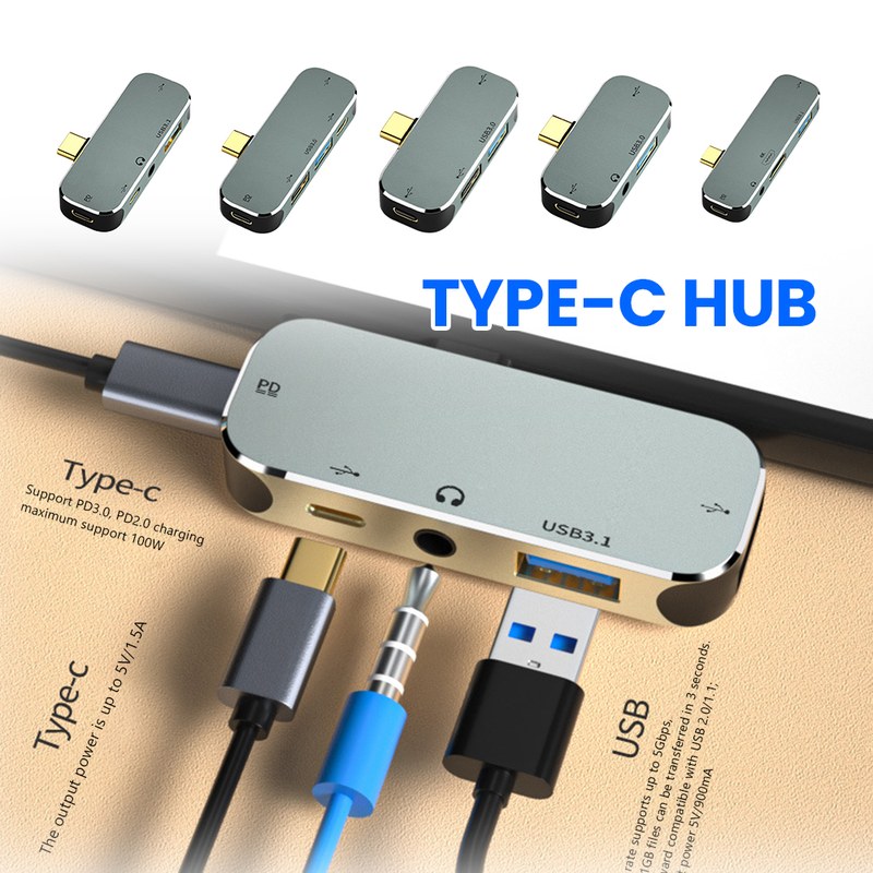 Type-C Extension Hub to 3.5 PD100W USB3.0/USB2.0/USB3.1 HDMI-Compatible Splitter Computer Peripherals