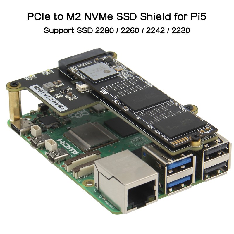 【Trending Now】 Geekbord Raspberry Pi 5 to M.2 NVMe SSD 2280 / 2260 / 2242 / 2230 Shield Peripheral Board