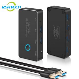 RSHTECH USB 3.0 Hub Switch Selector with 4 USB 3.0 Ports Aluminum 2 Computers Sharing 5 Peripheral Devices USB KM Switcher Hub