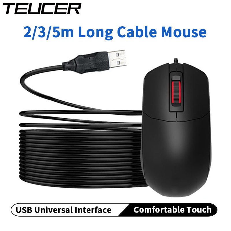 【In-Stock】 TEUCER Wired Home Extension Cable Mouse 2m 3m 5m High Sensitivity Mice Computer Peripherals