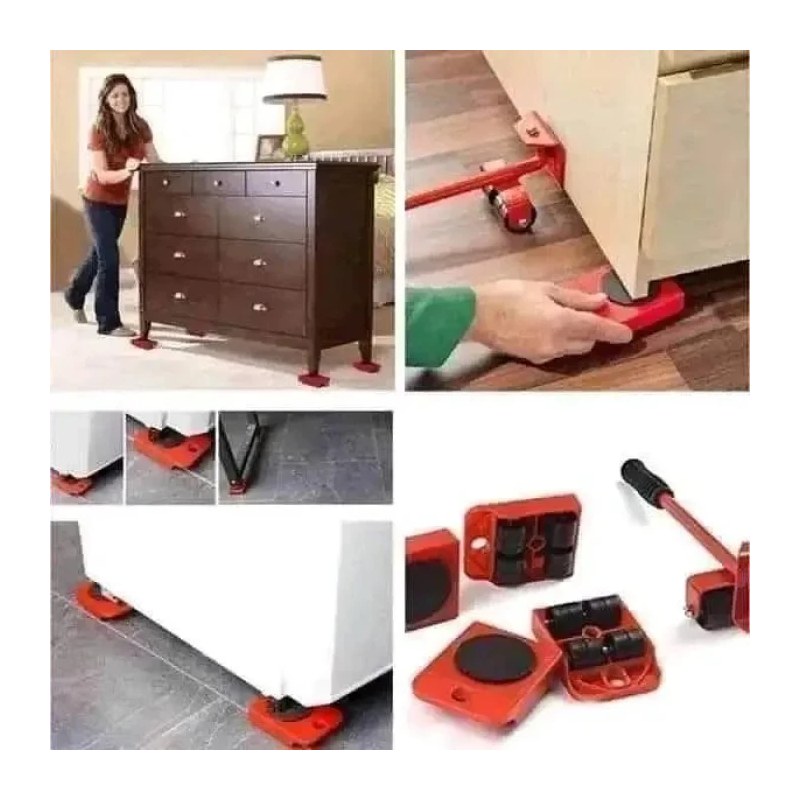 5PCS Heavy Duty Furniture Easy Moving Hand Lifter Tool Set Roller Lift Wheel Bar Professional Furniture Transport Mover System Maximum Load Weight Device