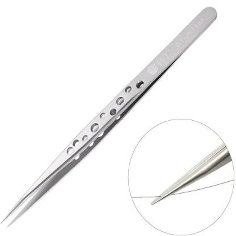 Hole Anti-Static Tweezer, Professional Stainless Steel Precision Tweezers Set Non-Magnetic Curved and StraightKoocu Straight Professional Fine Tweezers - High-Quality Stainless Ste