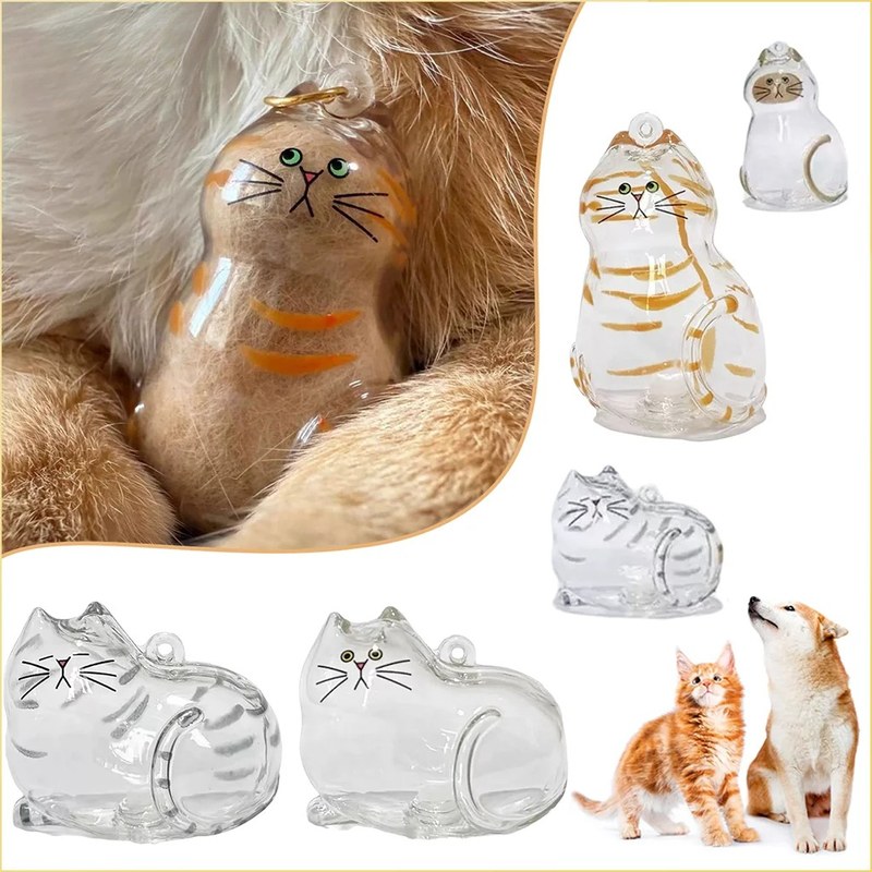 Pet Hair Memorial Keepsake Box & Bottle - Transparent Storage Container for Cat Fur, DIY Decor for Pet Lovers Home Display