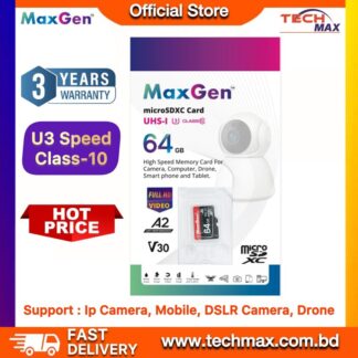 MaxGen 64GB Micro SD TF Memory Card Data Storage U3 High Speed For Ip Camera, DSLR, Drone, Smartphone & CCTV Camera