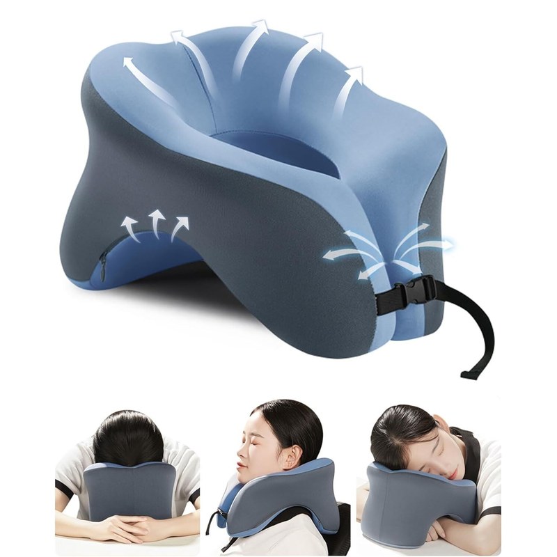 Travel Pillow for Airplanes with 360 Head Support,Memory Foam 2-in-1 Neck Pillow Airplane,Travel Neck Pillow with Storage Bag,Adjustable Clasp for Travel,Home,Office,and Gaming
