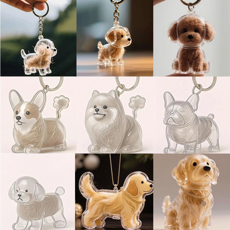 Cute Clear Pet Hair Memorial Capsule DIY Dog Fur Keepsake Pendant for Keychain Puppy Hair Storage Container for Pet Lovers Gift